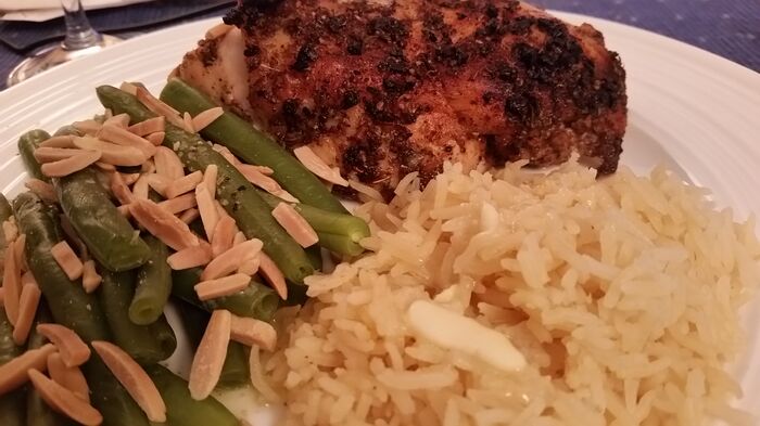 2018-04-08-RoastedChickenRiceSteamedGreenBeansToastedAlmonds1