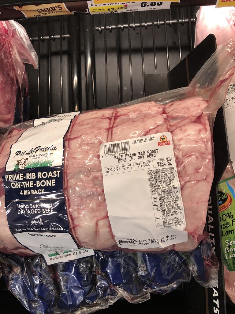 Pat LaFrieda cryovac bone in prime rib at shoprite: Warwick, NY