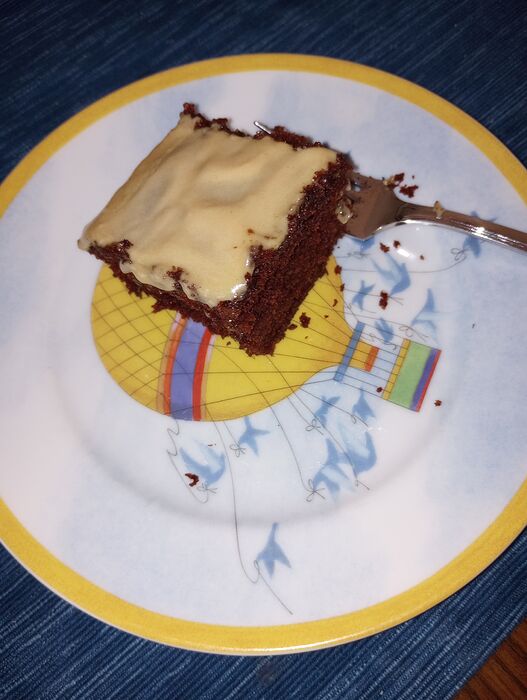 Oct 3 Chocolate Cake w Peanut Butter frosting slice