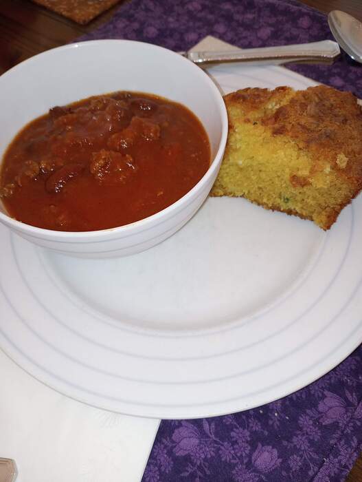 Jan 26 Chili and Cheddar Jalepeno corn bread