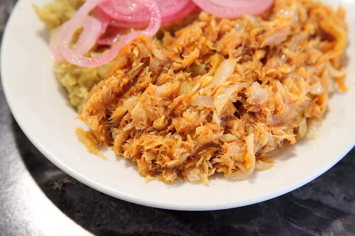 Bacalao con mangú y cebolla, Marilu and Daysi, Audubon Ave., Manhattan