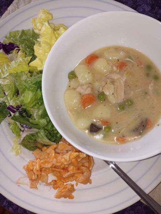 Feb 4 Chicken Pot Pie Gnocchi soup and 3 salads