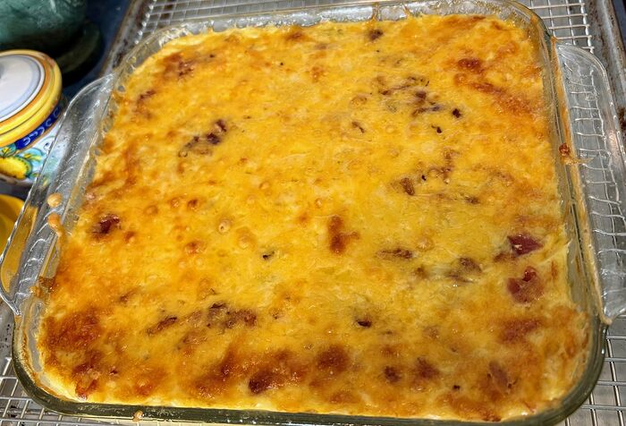 Baked Cheesy Grits with Bacon and Scallion