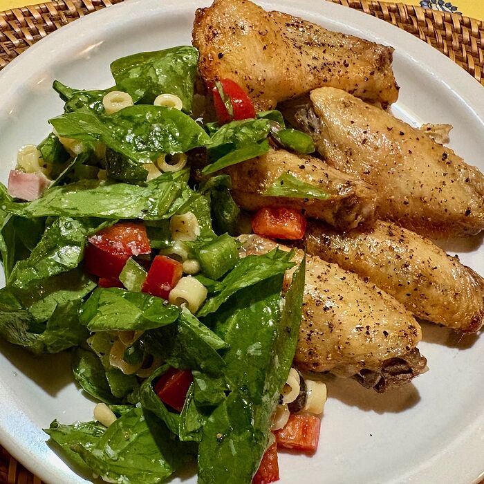 Chicken Wings and Pasta Salad