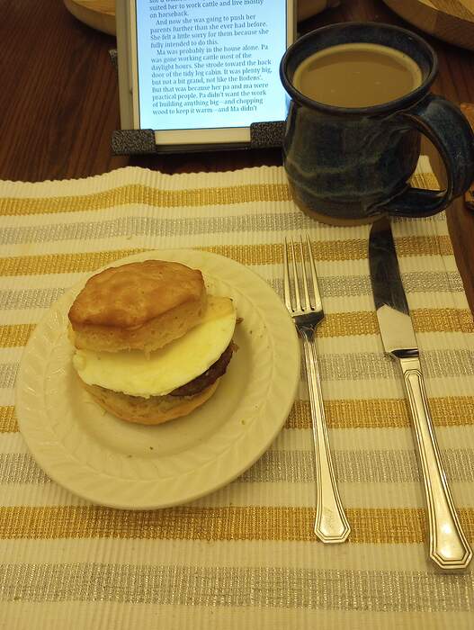Dec 14 breakfast biscuit w sausage egg cheese