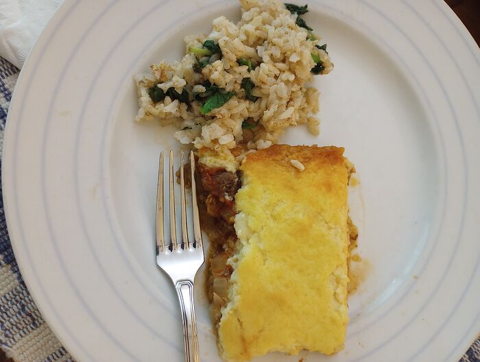 July 23 Moussaka and spanakorizo
