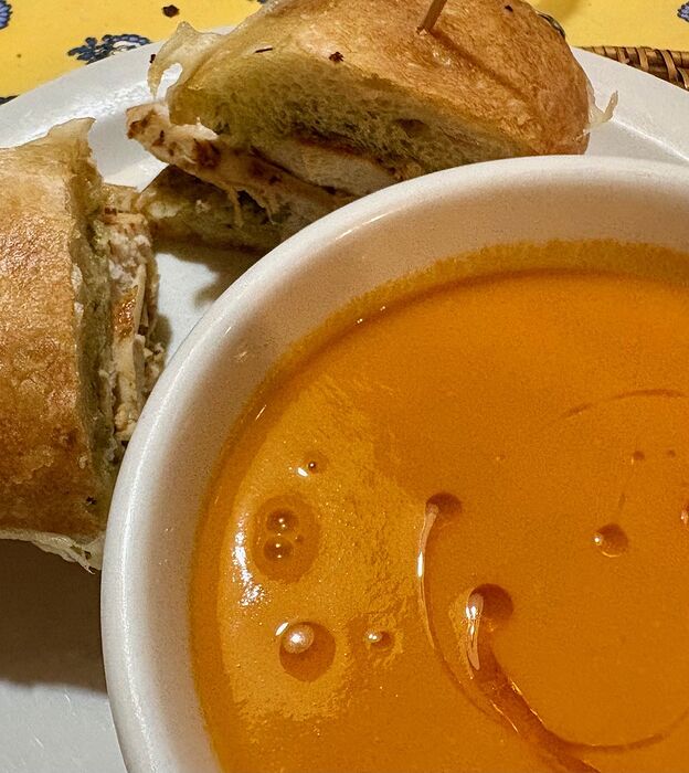 Baked Chicken Sandwiches with Tomato and Basil Soup