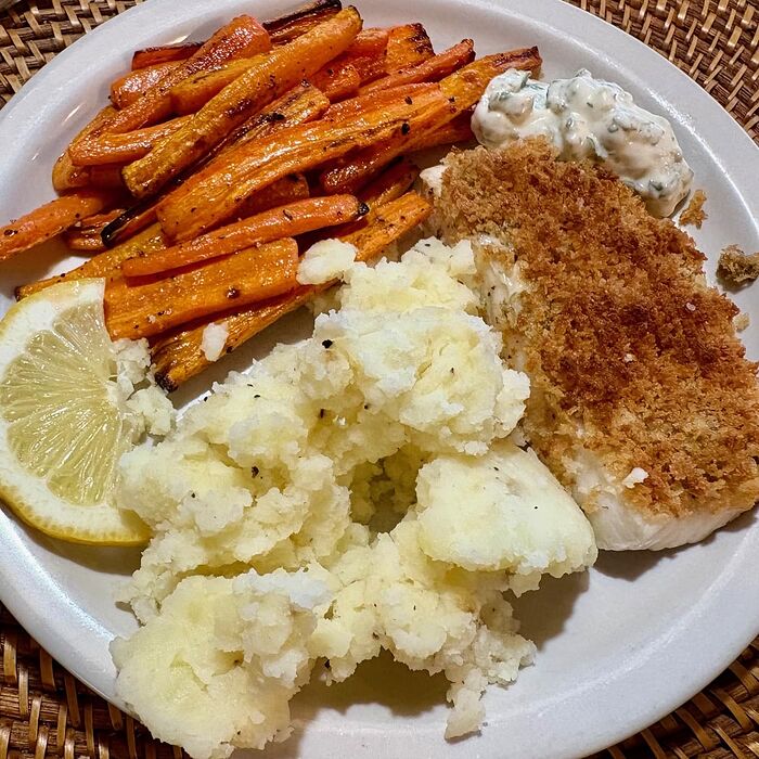 Panko Crusted Hali  and Veg