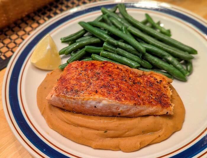 salmon with white bean puree