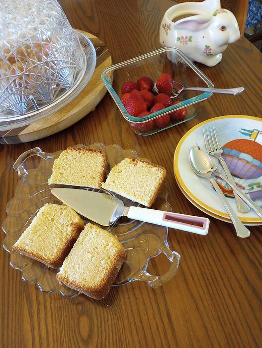 April 5 2026 Dessert lemon cake w strawberries Easter Dinner