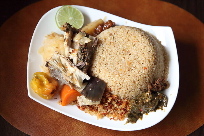 Thiebou djeun (white), Saint-Louis Restaurant, Lenox Ave., Manhattan