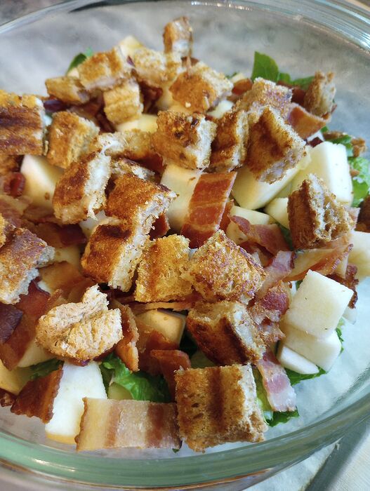 Jun 30 salad w grilled cheese croutons apple bacon (2)
