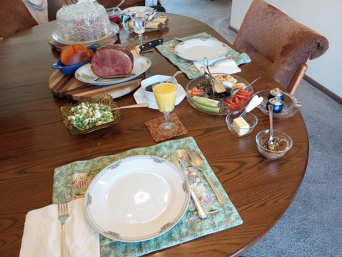 April 5 2026 Table settings  and meal Easter Dinner (3)