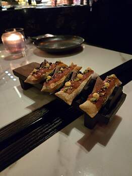 "Neptune's pillow" bluefin tuna, rocoto pepper, sesame, wasabi