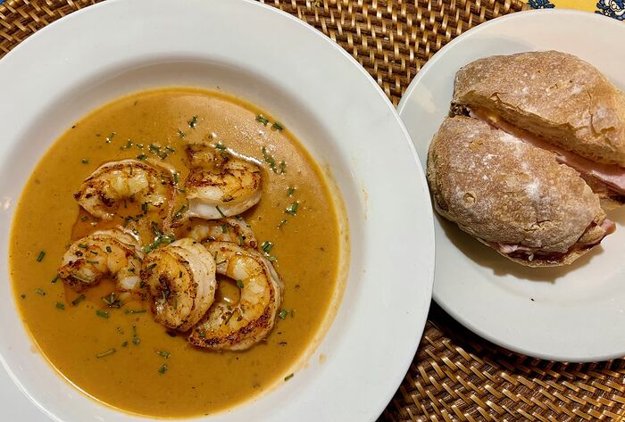Shrimp Bisque and Toasted Sandwiches