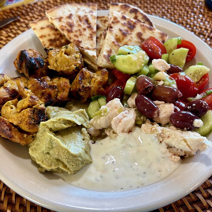 Chicken Kebabs and Greek Salad