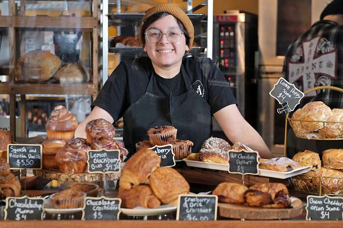 Owner Natalie Hug photographed at Hearth & Hug Bakery in Somerville on Dec. 10.