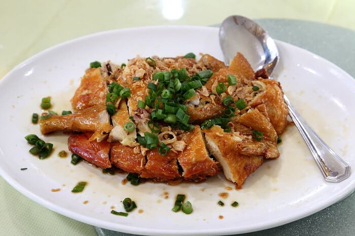Crispy chicken with garlic, Chef Wong Bistro, Flushing, Queens