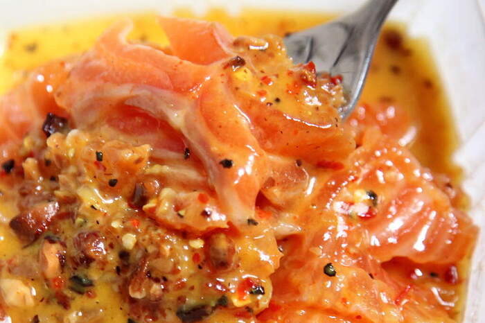 Lox with honey mustard and toasted almonds), Yitzchok's Herring, Kew Gardens Hills, Queens